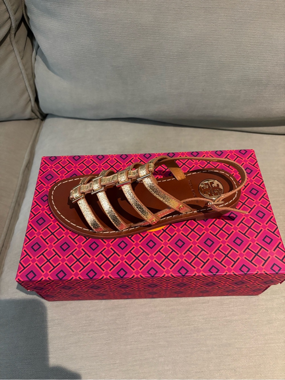Tory Burch Metallic Gold Multi-Strap Sandals